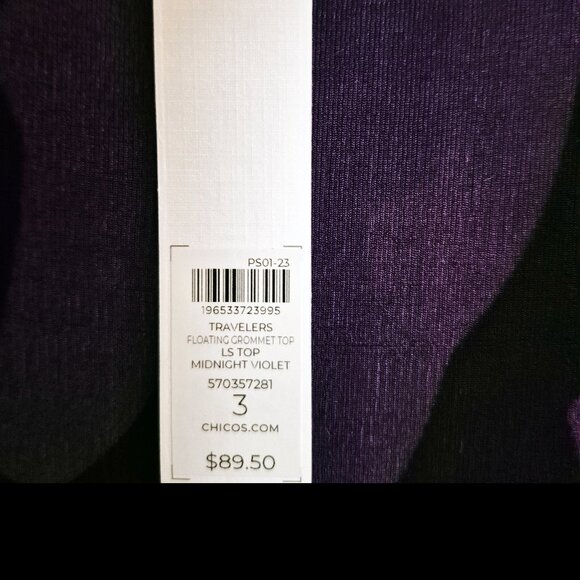 Chico's Travelers Modern Feather Kurta (tunic) Size 3 (XL/16), Fresh Plum. NWT - Picture 5 of 5